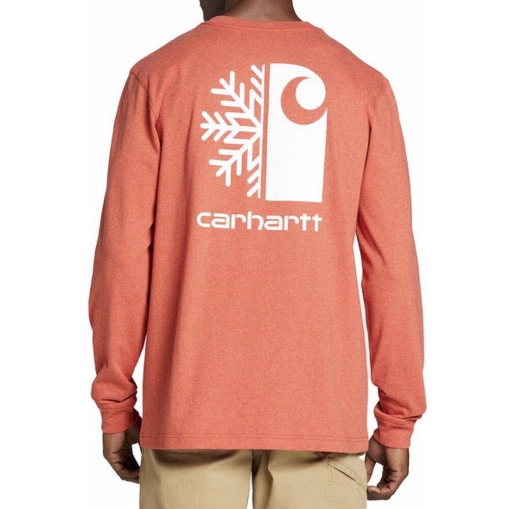 Carhartt Mens Small Red Long Sleeve Snowflake Graphic Logo Relaxed Fit T Shirt